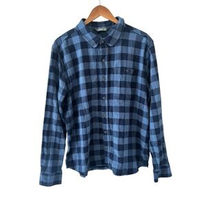 Stio‎ Flannel Button Up Shirt Mens XL Blue Black Plaid Long Sleeve Outdoors